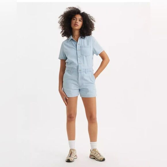 Levi's Heritage Denim Romper Shortsleeve Light Blue 100% Cotton C46 - Picture 1 of 9